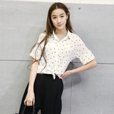 2016夏装韩版新款个性波点设计小清新女士学生百搭短袖雪纺衬衫女