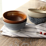 日式和风复古创意碗餐具套装 手绘陶瓷米饭碗 家用微波炉小汤碗