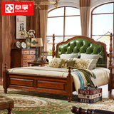 卓筝家具 美式床实木床乡村复古 欧式现代简约真皮床全实木双人床
