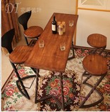 新款 吧台椅 吧台桌椅 实木铁艺酒吧椅 美式复古做旧吧台桌椅