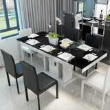 简约现代多功能餐桌可伸缩电磁炉桌钢化玻璃折叠小户型餐桌椅组合