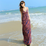 夏季大码冰丝吊带连衣裙修身显瘦泰国沙滩裙海边度假波西米亚长裙