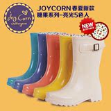 Joy Corn2015春秋加可时尚 糖果色女士雨鞋百搭中筒韩国雨靴