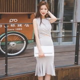 2016韩版夏季新款女装两件套裙性感镂空无袖修身荷叶边包臀连衣裙
