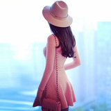 春季新款韩国修身显瘦韩版弹力气质打底A字长袖针织连衣裙短裙女
