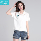 2016韩版夏装女士雪纺衫 短袖上衣打底衫修身t恤衫翻领衬衫