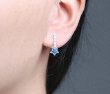 奥地利水晶星星耳环 925纯银星星耳环耳钉蓝色水晶银耳饰防过敏