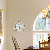 DIY创意墙贴3D立体水晶镜面贴墙贴客厅 树叶咖啡杯家居装饰墙贴