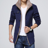 韩版青少年风衣男士春秋季中长款毛呢子大衣英伦外套学生修身型潮
