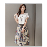 韩国风代购SZ ON ME夏女装复古印花修身气质系带二件套棉麻连衣裙