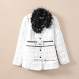原单韩版冬季白色修身中长款毛领长袖加厚保暖女士棉衣棉袄B824