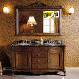欧式浴室柜实木仿古卫浴柜落地大理石洗漱台美式橡木洗脸盆柜组合