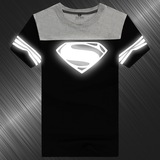 超人大战蝙蝠侠正义DC联盟T恤短袖男士夏季电影反夜光拼色潮衣服