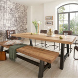 实木美式仿古餐桌 铁艺办公桌咖啡桌休闲桌椅 做旧酒吧长条桌凳子
