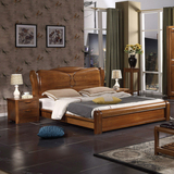 纯全实木床双人榆木床中式1.8实木现代床家具婚床雕花储物高箱床