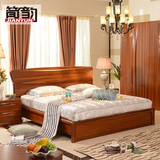 简韵 高端中式老柚木实木床1.8米成人双人大婚床定制床家具YW0106