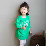 ins爆款秋新款儿童宝宝韩版复古绿色中长款卫衣男女童长袖卫衣裙