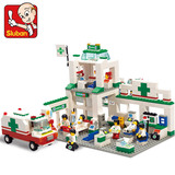 包邮小鲁班积木 模拟城市急诊中心376pcs医院救护车 拼插组装玩具