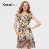Koradior/珂莱蒂尔正品夏季韩版气质修身豹纹雪纺显瘦印花连衣裙