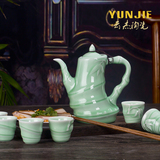 中式陶瓷白酒酒具套装 创意景德镇瓷器青瓷酒壶酒杯套件节节高