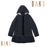 2014年秋冬新款韩国童装daks kids女童裙式长款绗格薄棉外套/棉衣