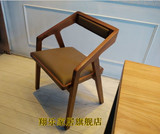 美式实木餐椅带扶手欧式餐椅 简约靠背椅实木椅子 软包实木餐椅