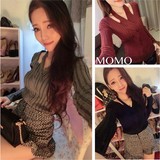 秋冬新款韩版夜店性感女装两穿V领打底衫长袖毛衣针织打底上衣
