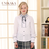 优尼卡卡童装新款女童白色长袖衬衣 中小学生演出校服儿童白衬衫