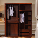 四门衣柜新中式大衣橱 水曲柳实木平拉门木质衣柜板木结合家具