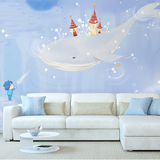 鲸鱼海底世界美式儿童房卡通壁纸 卧室沙发背景墙纸环保定制壁画