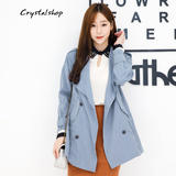 2016春装新款韩版中长款薄款风衣女双排扣蝙蝠袖修身英伦气质外套