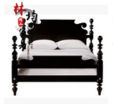 实木双人床黑色做旧新古典欧式美式奢华床复古怀旧卧室高档床家具