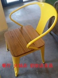 欧式咖啡厅奶茶店餐椅铁皮实木靠背椅户外装饰椅复古时尚工业铁椅