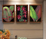 东南亚装饰风格芭蕉叶手绘油画三拼客厅画热带植物家居酒店壁画