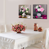田园风格静物花瓶花卉 餐厅装饰画 餐桌背景墙壁双联组合壁画挂画
