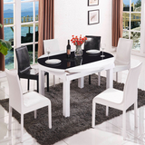 多功能圆餐桌椅组合 钢化玻璃电磁炉餐台伸缩折叠 小户型白色烤漆