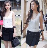 2016夏季AngelaBaby杨颖明星同款白色修身背心黑色短裤裙时尚套装