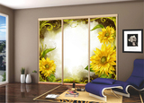移门贴纸 衣柜贴 定制 玻璃贴膜 客厅墙纸卧室橱柜门贴 向日葵