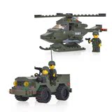 儿童玩具 塑料 拼装 拼插积木 星钻 军事战争 攻击直升机 吉普车