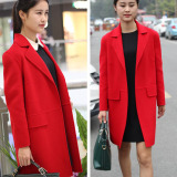 2016韩版高端双面羊绒纯手工长袖羊毛呢子大衣女外套中长款修身