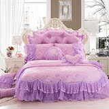 韩国奢华米白粉紫色床品 爱心 全棉贡缎提花 欧式床罩 高档四件套