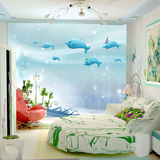 小公主卧室蓝色卡通环保墙纸 男女孩儿童房大型壁画海底世界