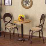 美式乡村实木复古铁艺做旧咖啡厅户外阳台休闲奶茶店创意桌椅组合