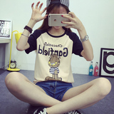 2016新款夏季韩版宽松加菲猫印花短袖t桖女装学生半袖体恤上衣