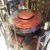 血檀圆餐桌家具九件套实木榫卯结构双层餐厅厨房家具仙游红木家具
