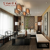 新中式三人沙发样板房间家具酒店别墅小户型客厅禅意餐椅茶几组合