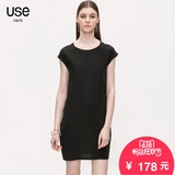USE2016夏新款欧美100%桑蚕丝真丝黑色包袖连衣裙直筒H型宽松女
