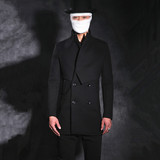 冬新款男士韩版修身中长款风衣英伦风西装领双排扣加厚大衣外套潮