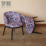 美式圆形茶几 圆形铁艺软包桌椅子靠背单人椅咖啡厅餐桌休闲餐椅