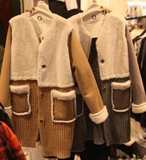 韩国东大门代购2015冬季新款针织毛衣拼接皮毛一体保暖外套大衣女